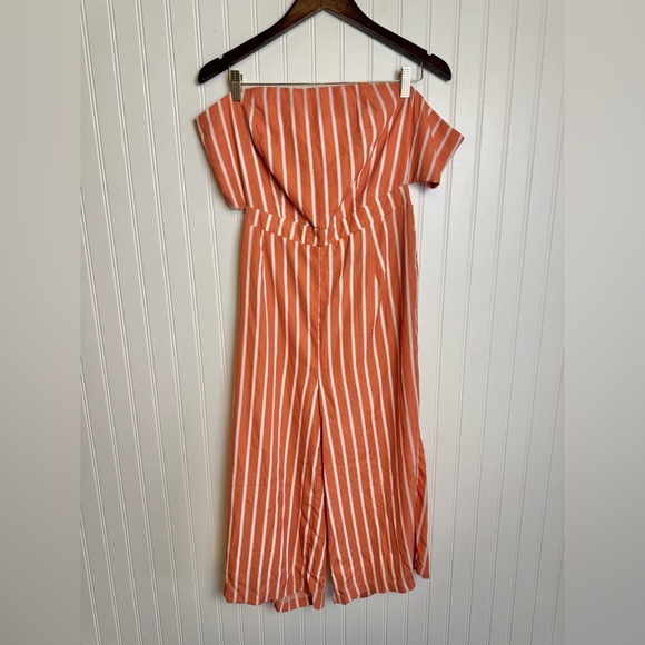 Lucky & Blessed NWT Coral Stripe Strapless Jumpsuit Back Tie F23 - Picture 1 of 7